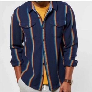 Outerknown Blanket Shirt Marine Blue Rainbow Stripe Long Sleeve Button Up Medium